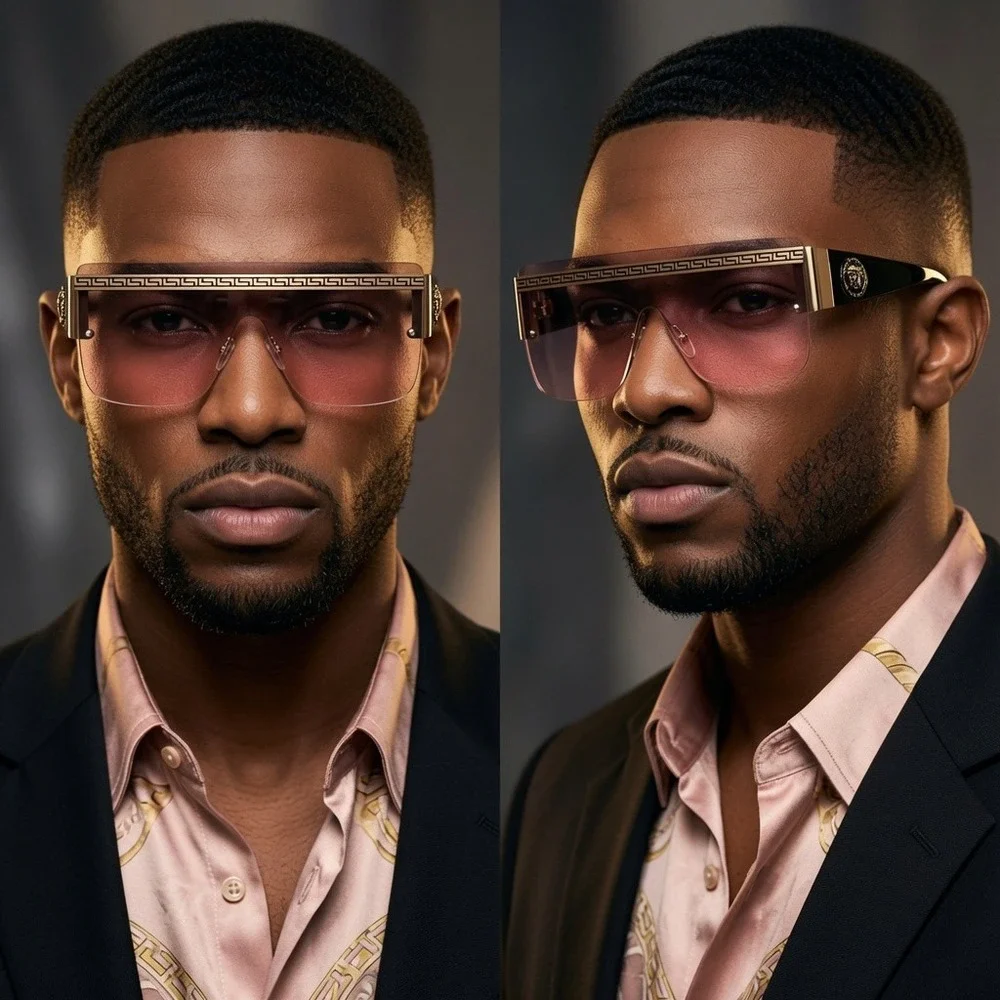 Fashion Stylish Men Shield Sunglasses Pink Gradient Flat Top Shade Hip Hop Fancy